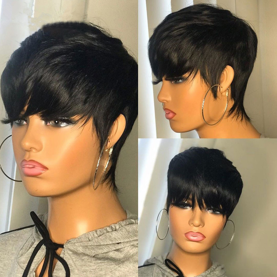 Short Pixie Cut Wig Human Hair Cheap - Kurze Echthaarperücken im Pixie-Cut, glatt, brasilianische