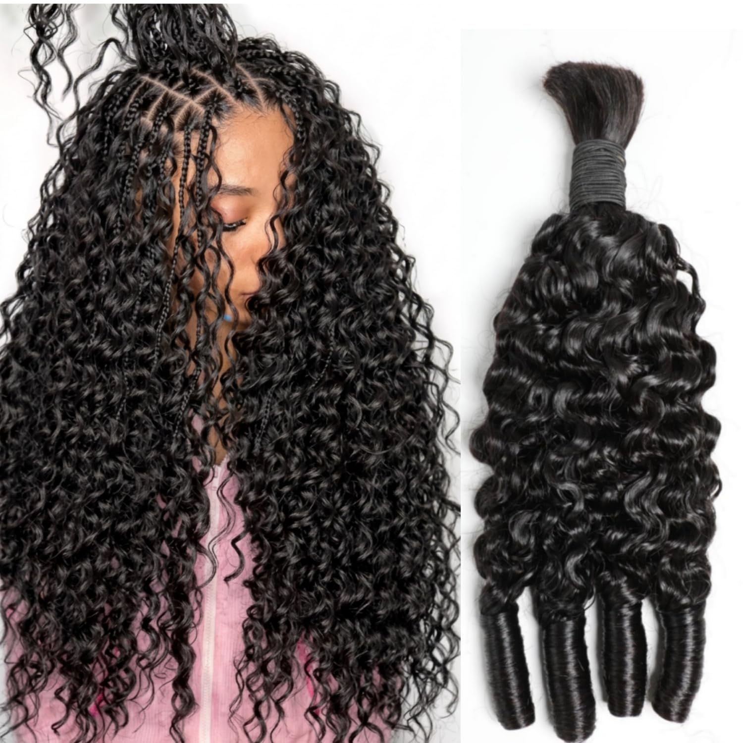 Water Wave Bulk Human Hair For Braiding - Echthaar zum Flechten für Boho-Zöpfe, burmesische