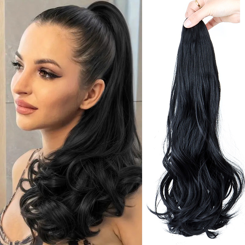 Synthetic Braided Wigs For Black Women - Synthetische lange lockige Pferdeschwanz-Haarverlängerungszubehör, Krallenclip, schwarzbraunes