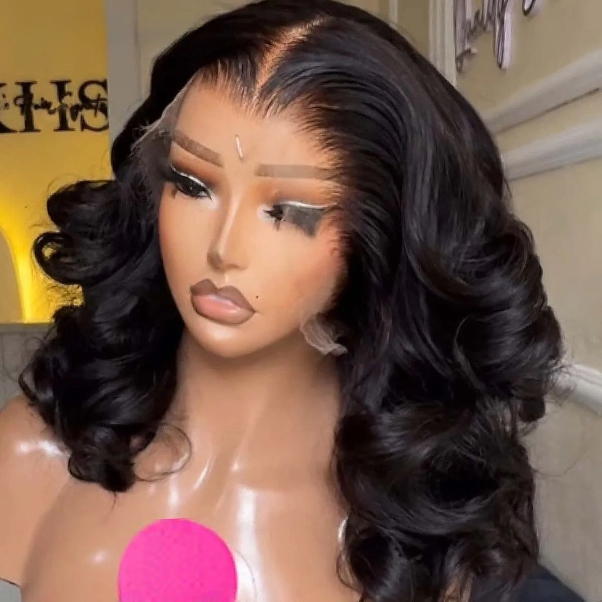 Pre Parted 13X4 Lace Front Bob Wig - Schwarze Perücke, kurzer Bob, gewellt, Lace-Front-Perücke,
