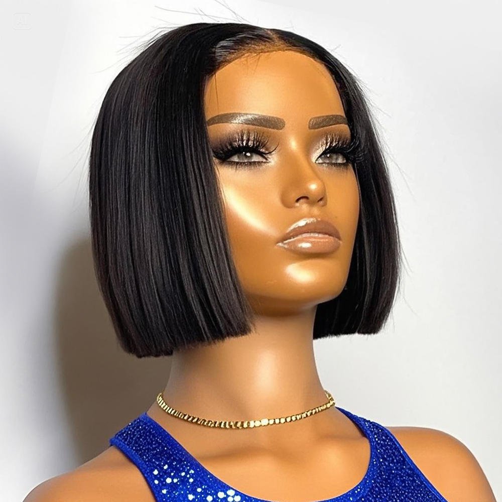 Glueless Wear And Go Human Hair Wig - 250% Dichte, glatte, kurze Bob-Perücke, 13x4
