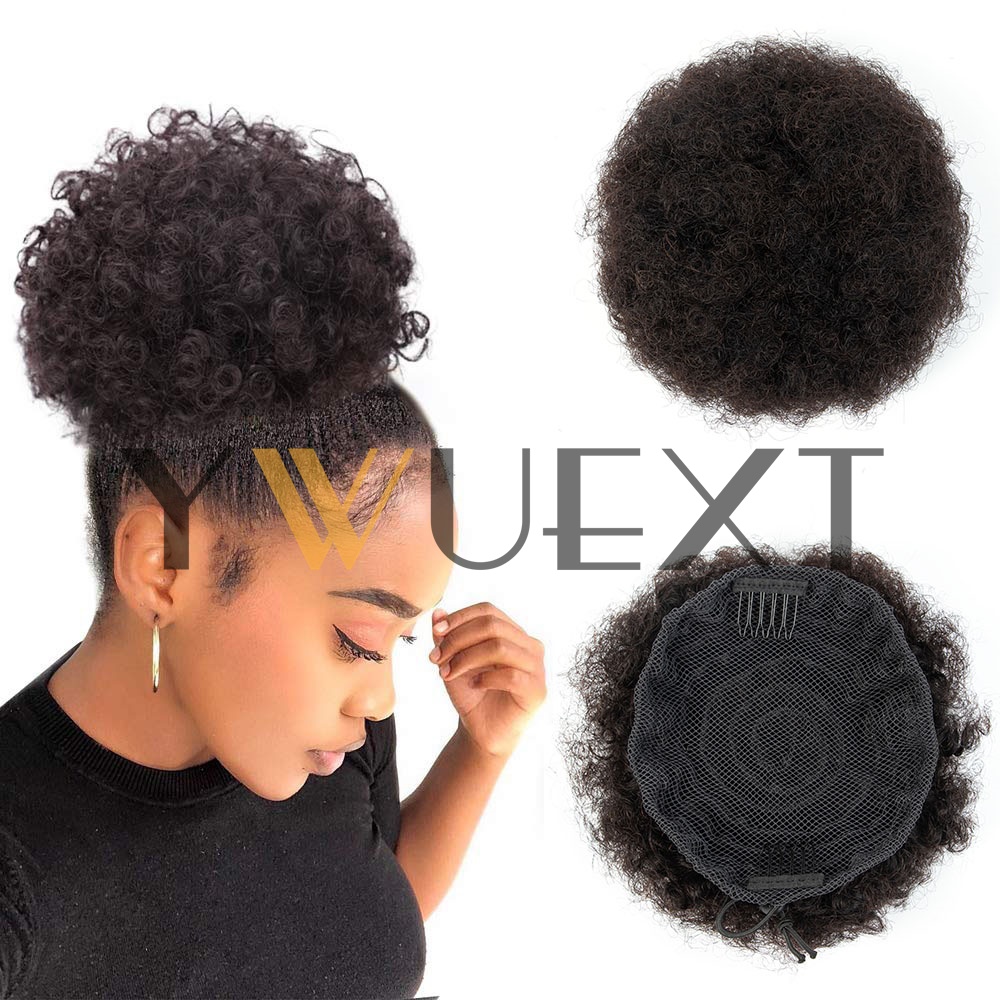 Drawstring Afro Curly Puff Ponytail - Afro Puff Pferdeschwanz 4-6 Zoll Echthaar