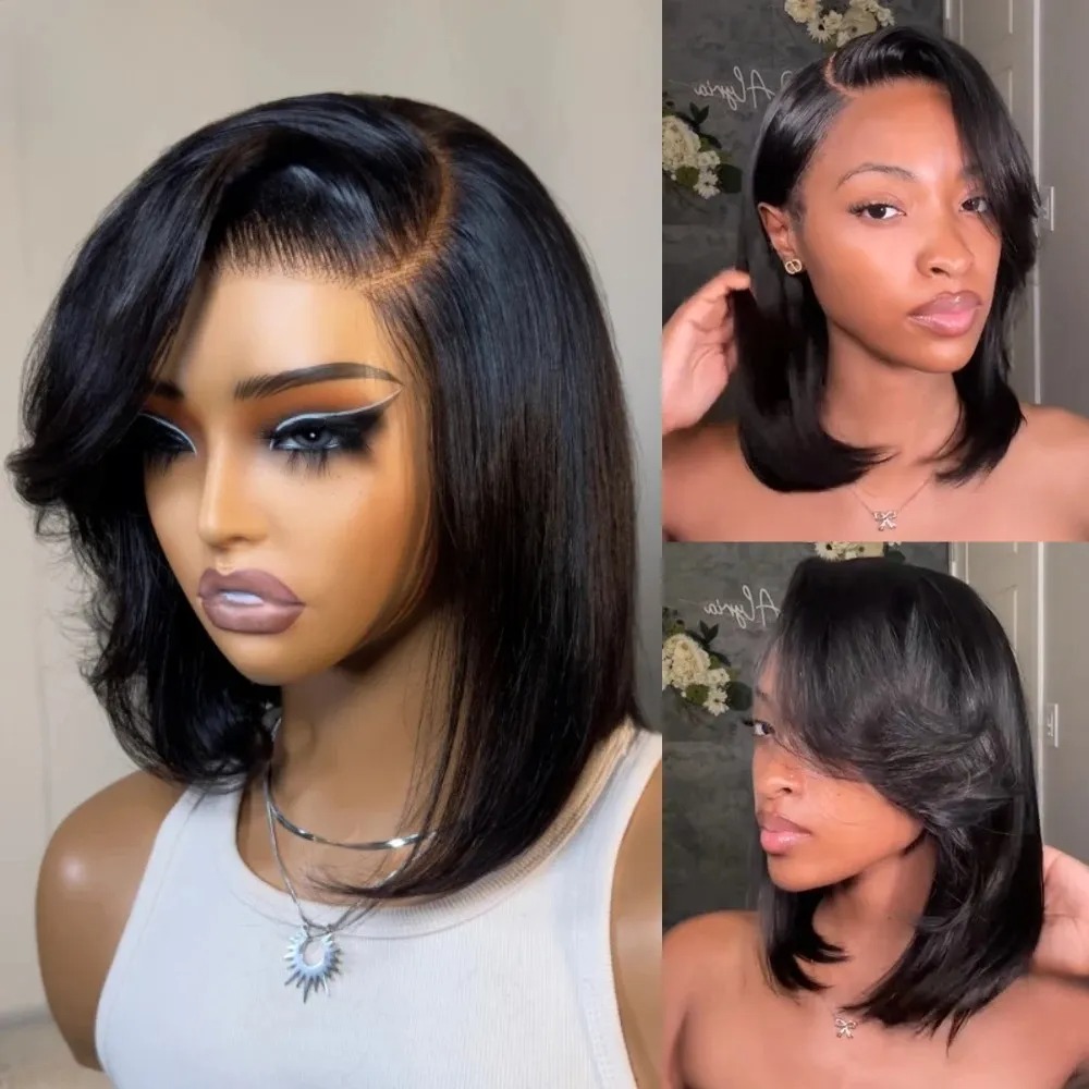 Pre Parted 13X4 Lace Front Bob Wig - Schwarze kurze Bob-Perücke mit geradem Schnitt