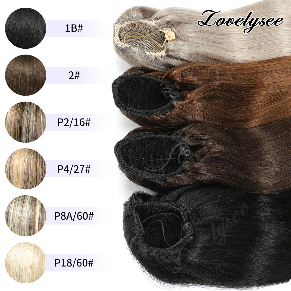 Seamless Clip In Hair Extensions Human Hair - 14-18 Zoll Kurzer Pferdeschwanz mit Kordelzug,