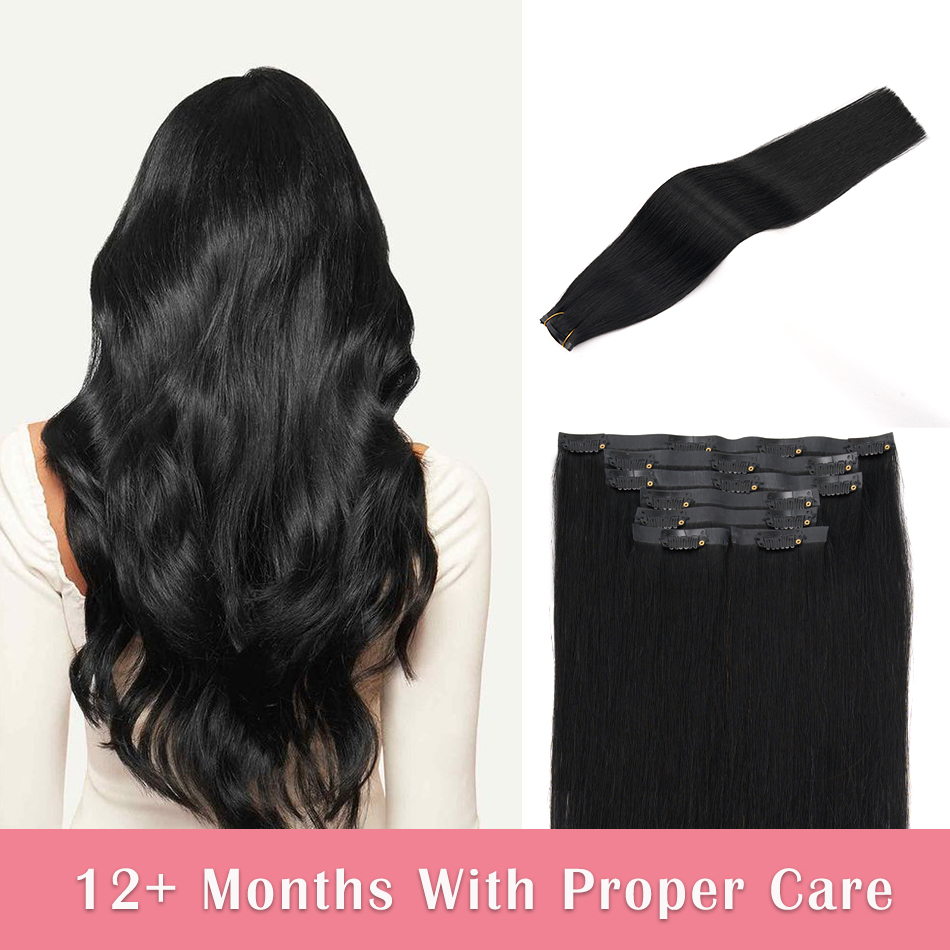 Seamless Clip In Hair Extensions Human Hair - Nahtlose Clip-in-Haarverlängerungen aus Echthaar, 7 Stück,