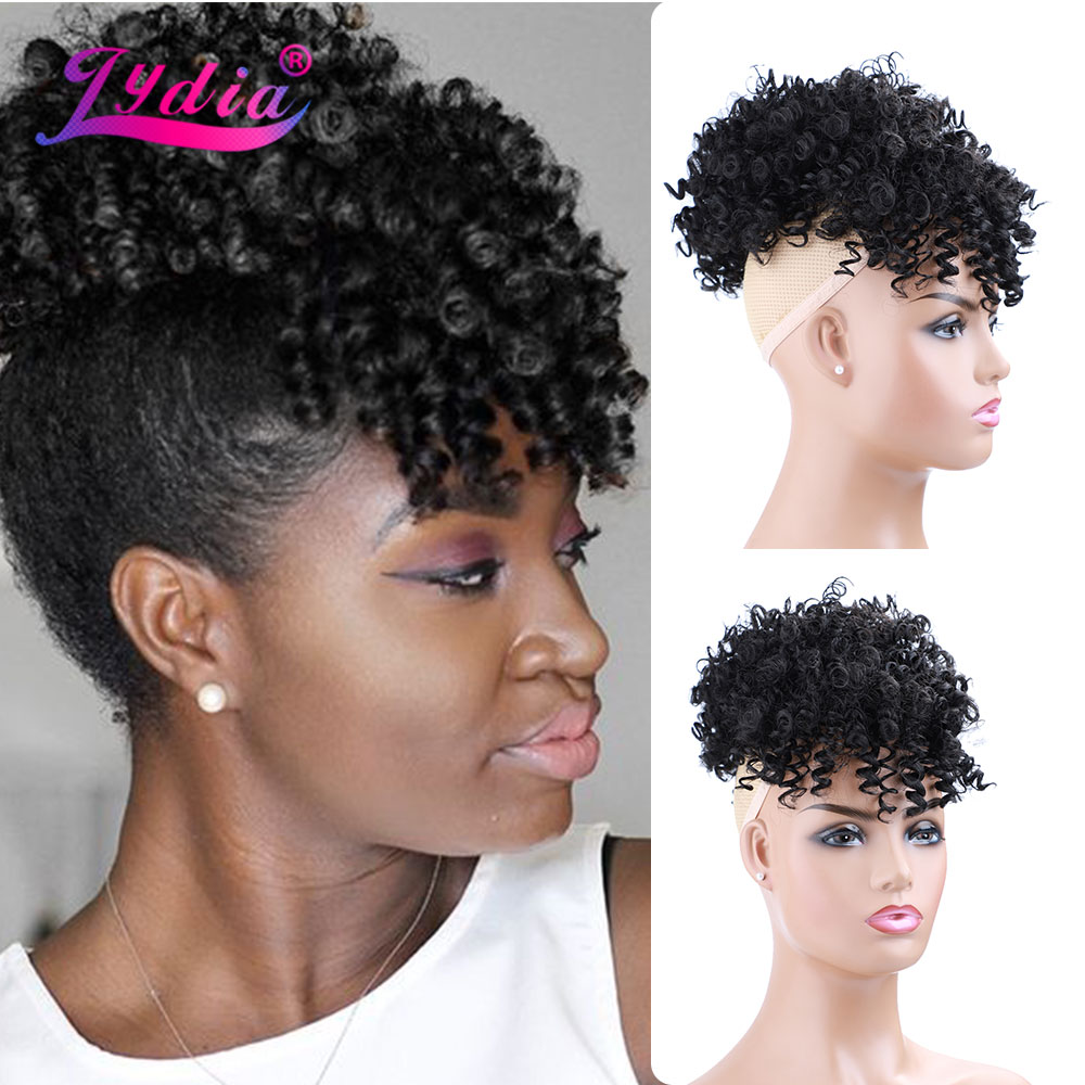 Drawstring Afro Curly Puff Ponytail - Lydia Kordelzug, synthetischer, hoher Puff, Afro-verworrener,