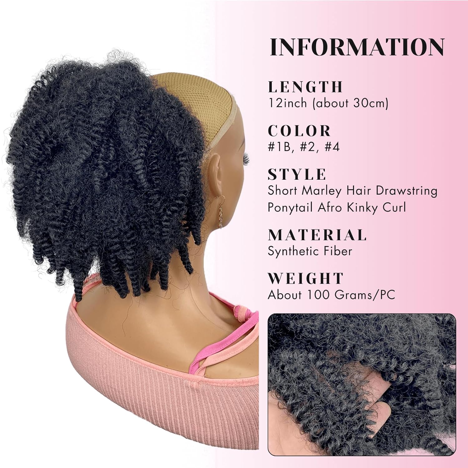12 Zoll Kurzer Marley-Haarverl – Drawstring Afro Curly Puff Ponytail Bewertung und Preis