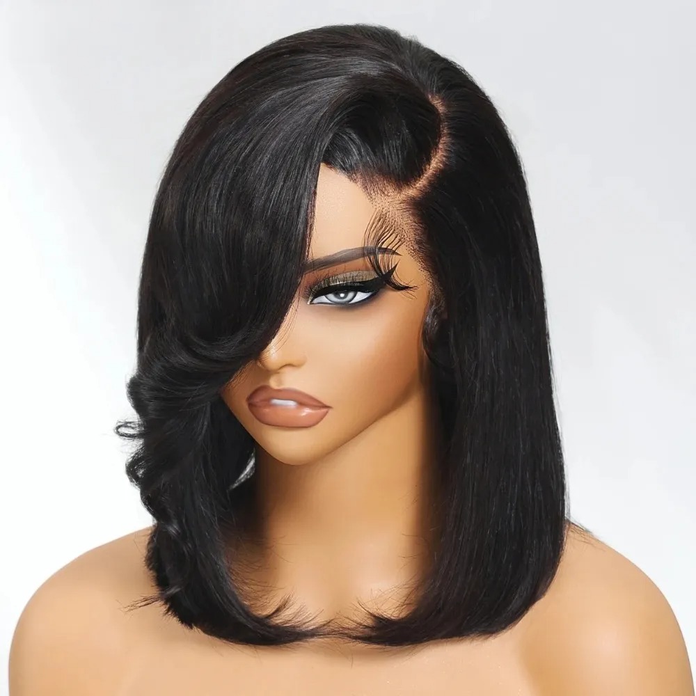 Schwarze kurze Bob-Perücke mit – Pre Parted 13X4 Lace Front Bob Wig Bewertung und Preis