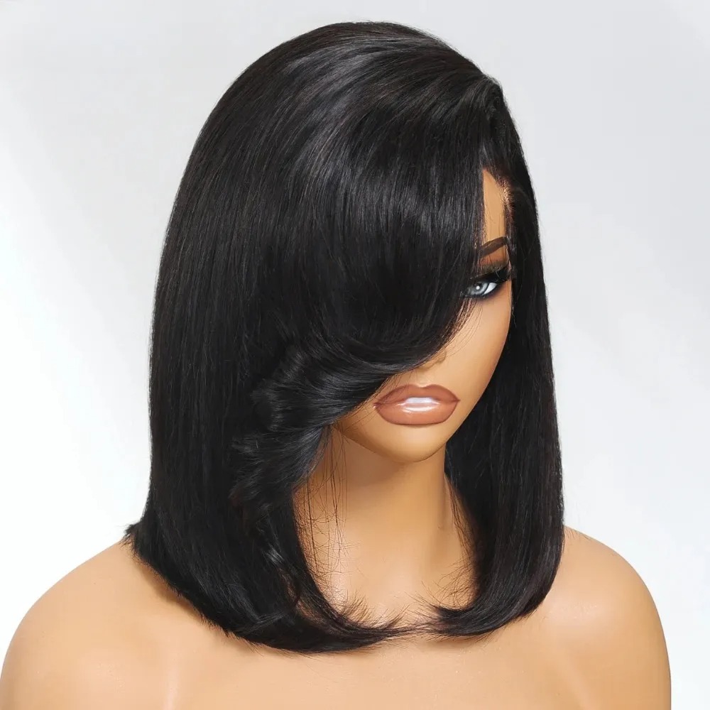 Schwarze kurze Bob-Perücke mit – Pre Parted 13X4 Lace Front Bob Wig Bewertung und Preis