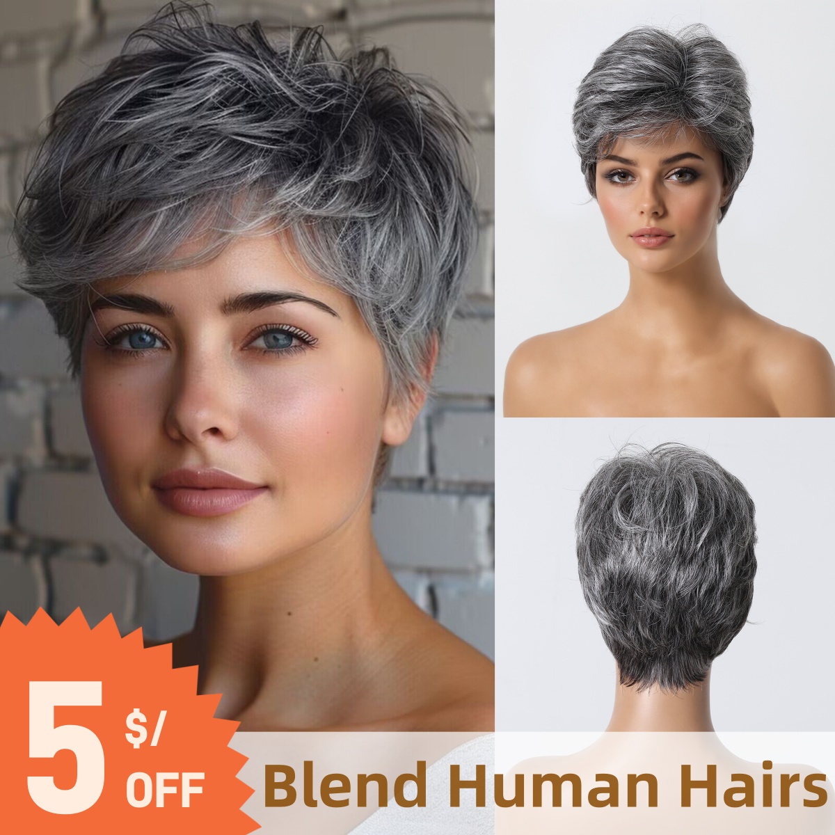 Kurze graue Echthaar-Perücke i – Short Pixie Cut Wig Human Hair Cheap Bewertung und Preis